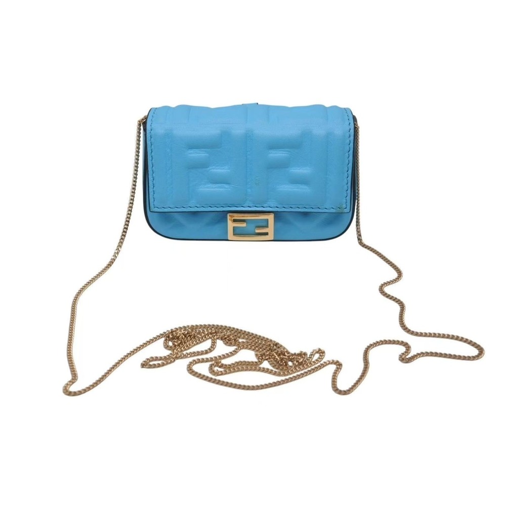 FENDI Bucket Charm Keychain Turquoise Blue